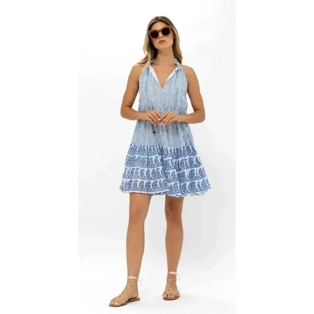 OLIPHANT Tuckerrnuck Mini Sleeveless Dress Sorrento Blue White Stripe M - Picture 3 of 7